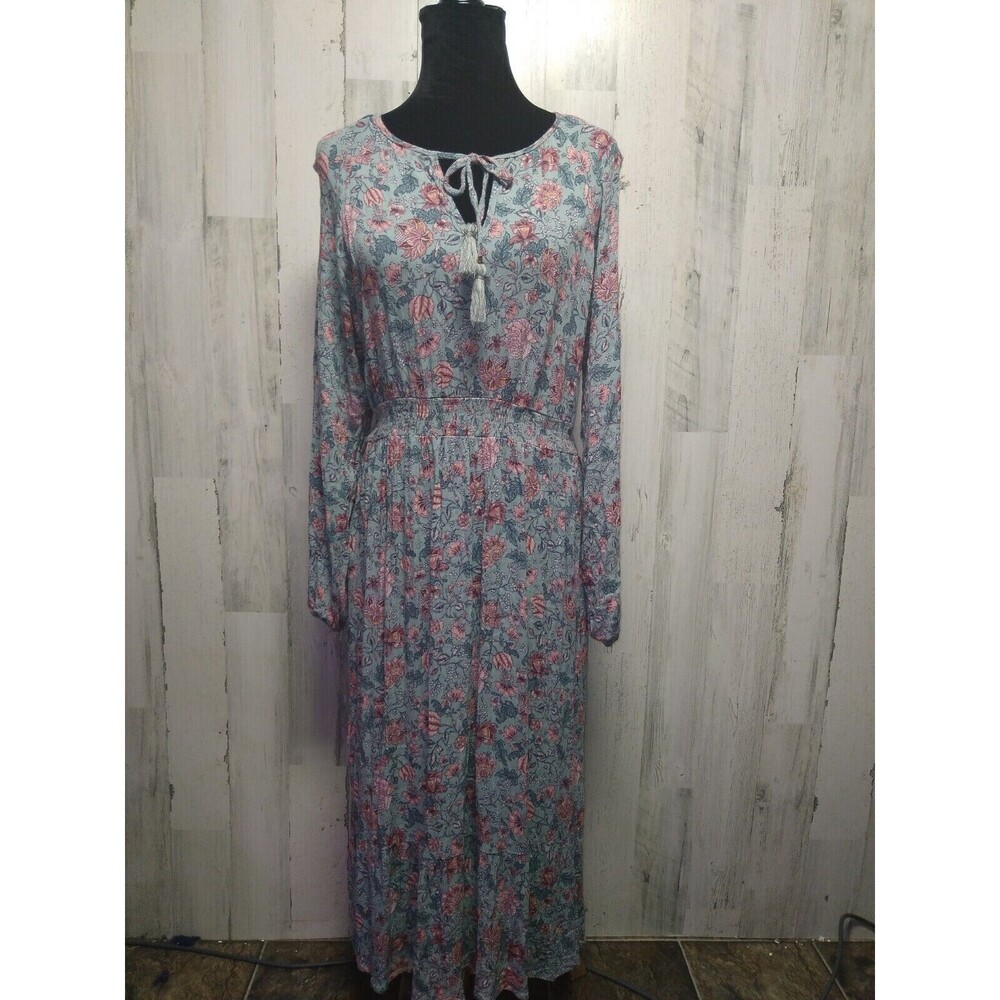 Knox Rose Blue Floral Midi Dress with Pink Accents